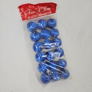 Trim A Home Blue Spun Satin Christmas Tree Ornaments Set Of 18 NOS 1970's MCM